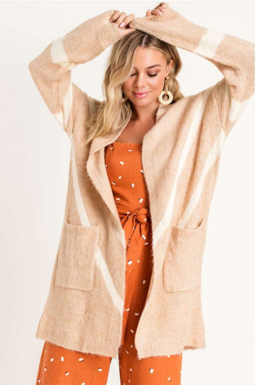 Cozy Dreams Taupe Chevron Striped Knit Cardigan