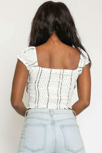 Nora Ivory and Black Print Bustier Crop Top