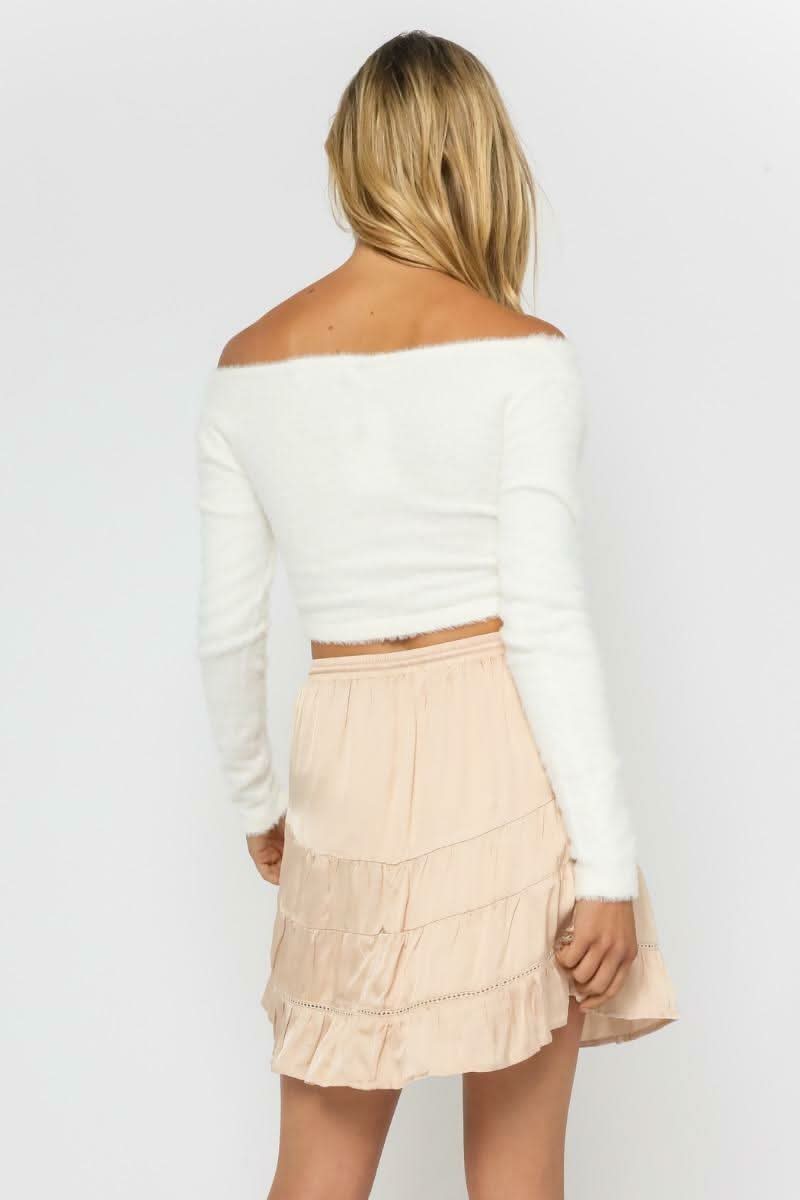 Cozy Cuteness White Off-the-Shoulder Cropped Sweater