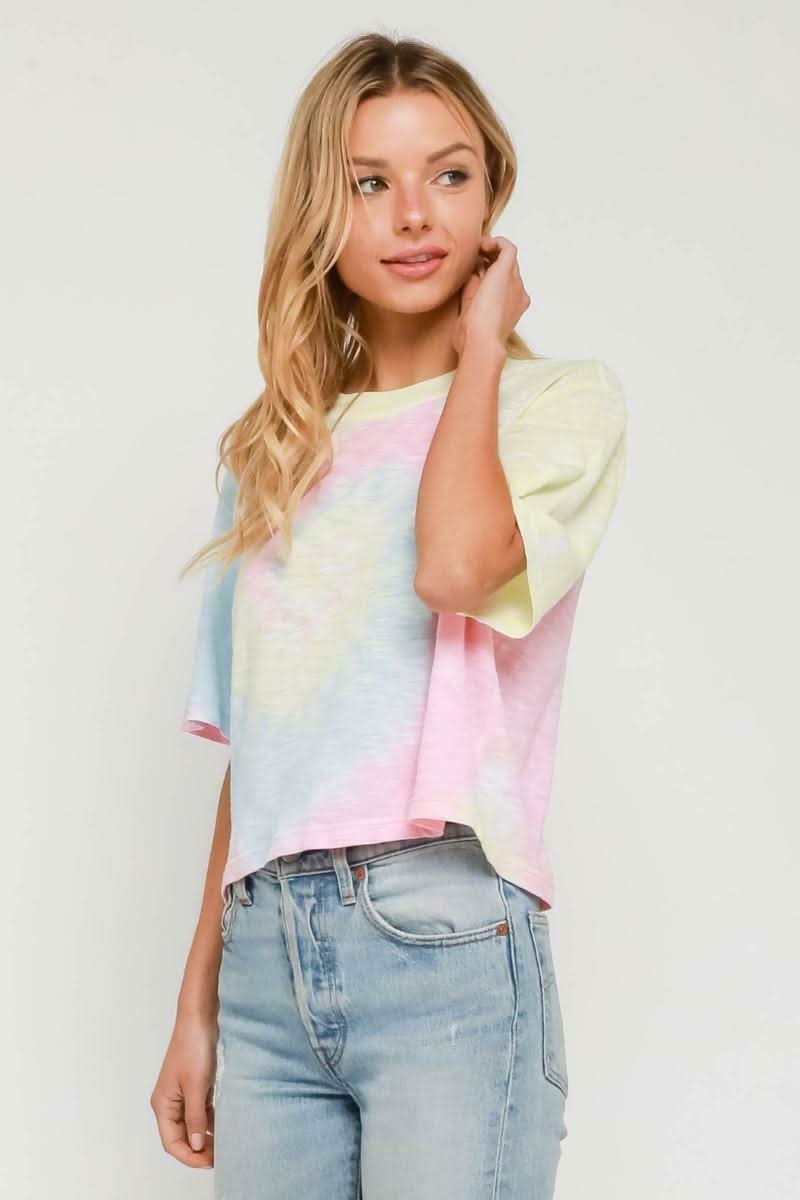 Groovy Vibes Girlfriend Pink and Blue Tie-Dye Cropped Tee