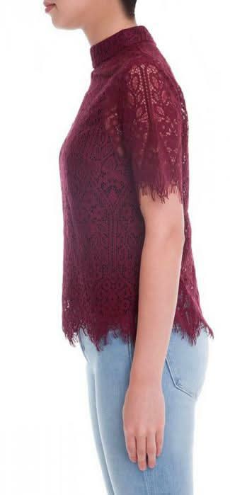 Meet Me Later Burgundy Lace Mock Neck Top