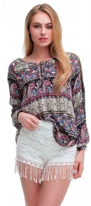 Find A Way Black Paisley Peasant Blouse