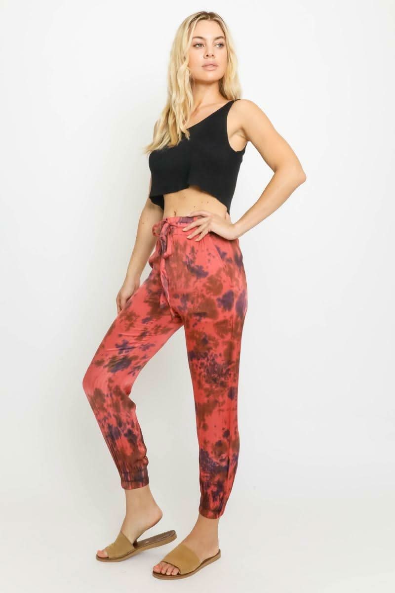 Good Vibes Red and Navy Blue Tie-Dye Jogger Pants