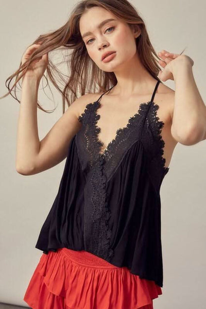Everything Sweet Black Lace Trim Tank Top