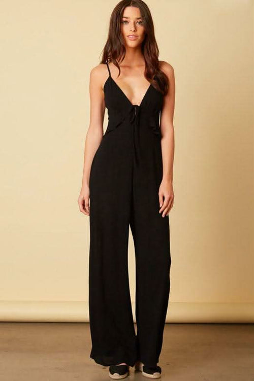 Glamorous Scene Black Tie Front Jumpsuit