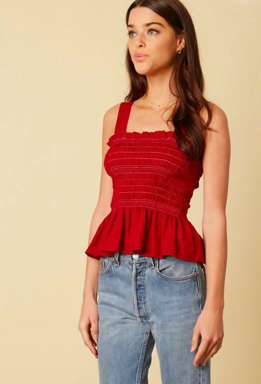Elsa Paprika Red Peplum Tank Top