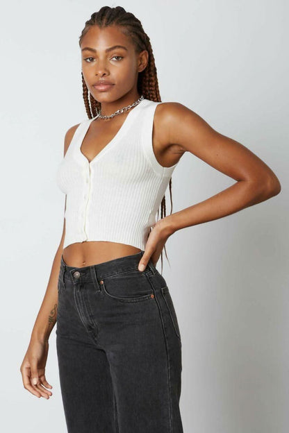 Little Bit of Sweetness White Cropped Button-Down Vest