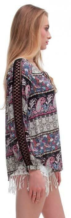 Find A Way Black Paisley Peasant Blouse