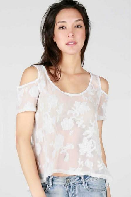 Daphne White Lace Cold Shoulder Top