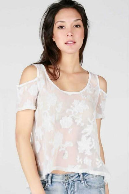 Daphne White Lace Cold Shoulder Top