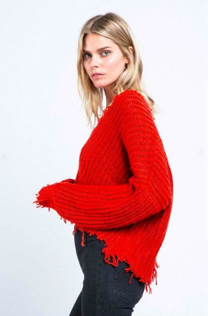 Lexi Red Ripped Sweater