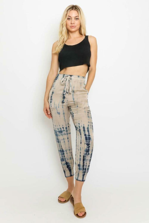 Good Vibes Nude and Navy Blue Tie-Dye Jogger Pants