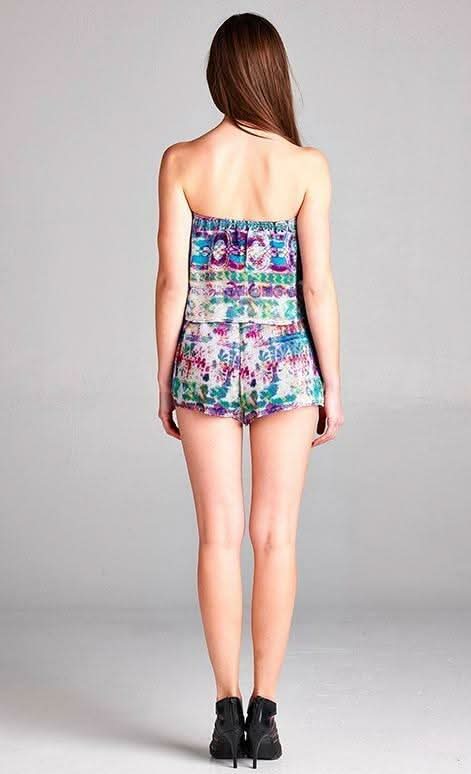 Escape Jewel Print Strapless Romper