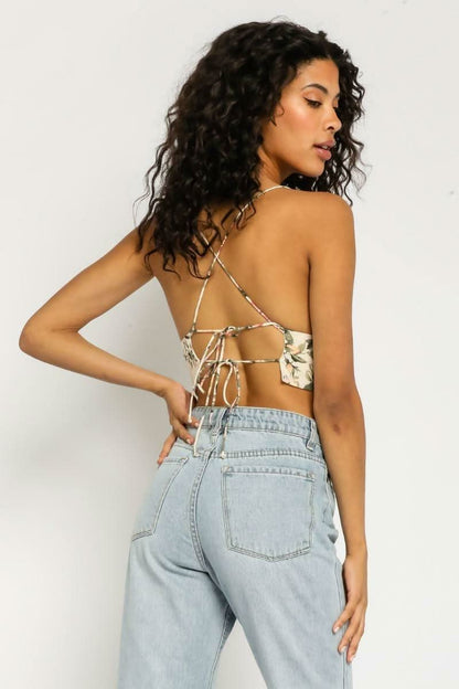 Lori Vintage Rose Print Cropped Tank Top
