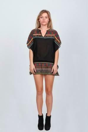 En Créme Black Print Kimono Tunic Top