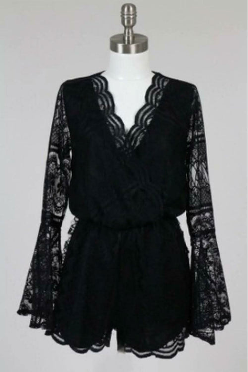 Danielle Black Lace Bell Sleeve Romper