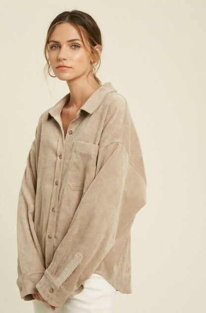 Going Places Mocha Long Sleeve Button-Up Top