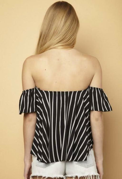 Glamorous Black and White Striped Off-the-Shoulder Top