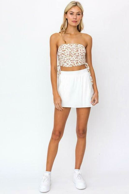 Not Only Ivory Coral Posy Floral Cropped Tube Top