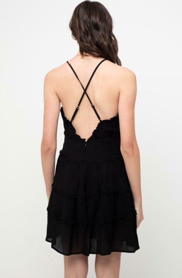Gina Black Ruffle Mini Dress