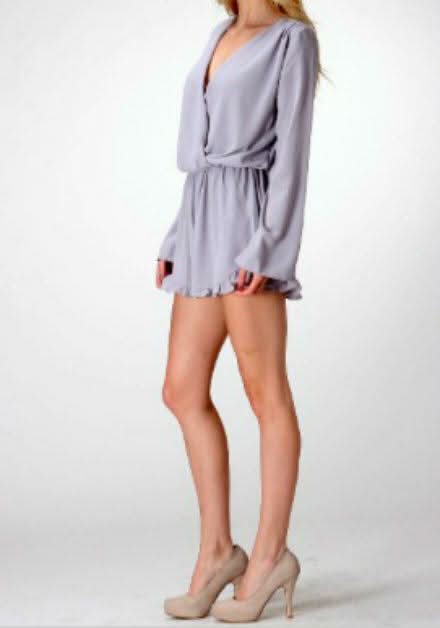 Lola Grey Bell Sleeve Surplice Romper