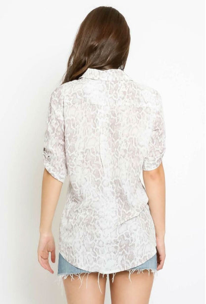 Elsa Khaki Snake Print Button-Up Top