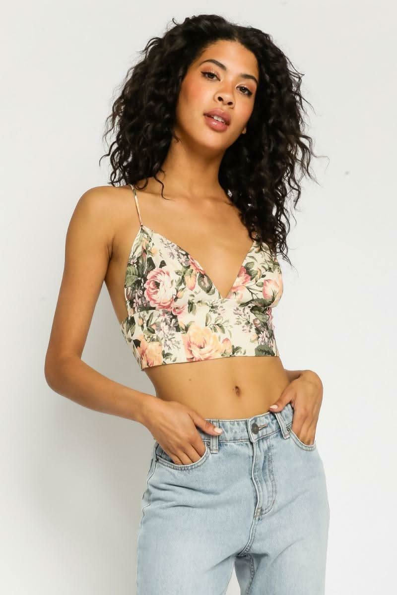 Lori Vintage Rose Print Cropped Tank Top