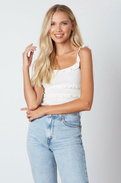 Copa White Smocked Cropped Tank Top