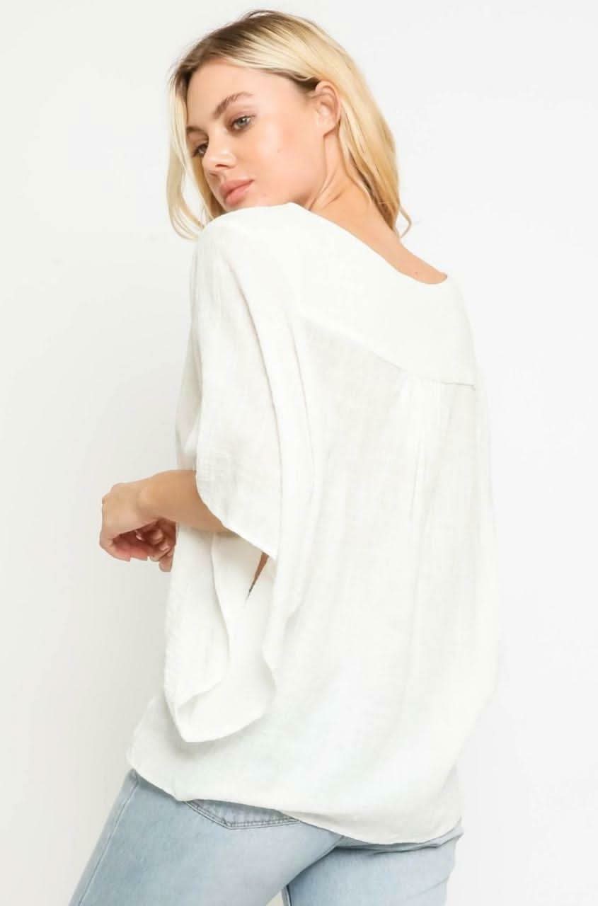 Dana White Button Down Poncho Top