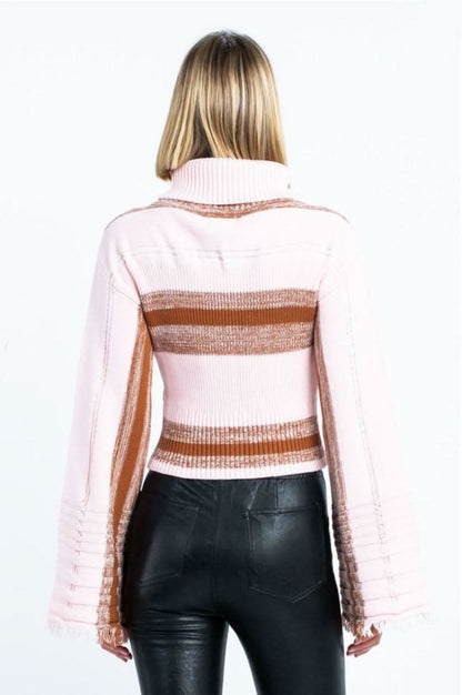 Norway Pink Striped Turtleneck Sweater