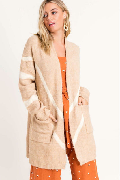 Cozy Dreams Taupe Chevron Striped Knit Cardigan