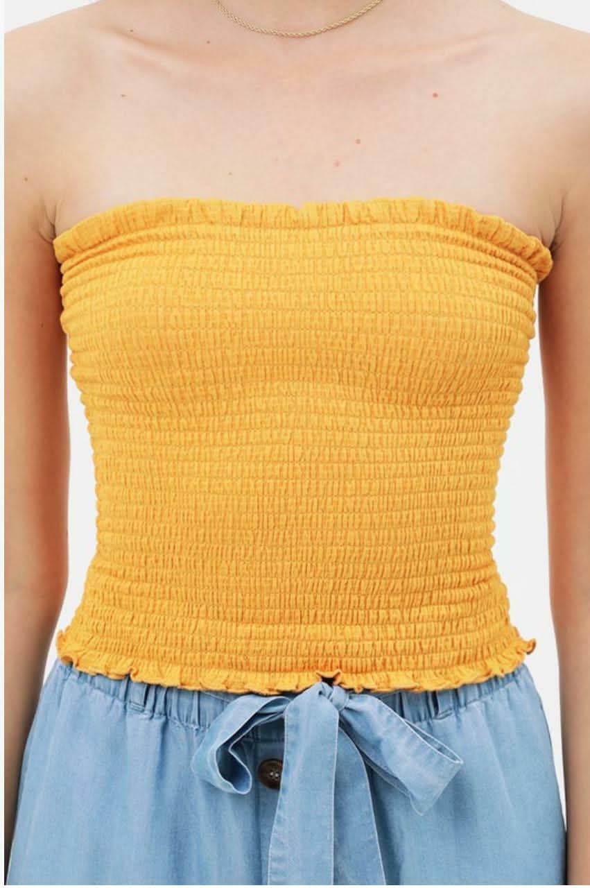 Kiss The Sun Yellow Smocked Tube Top