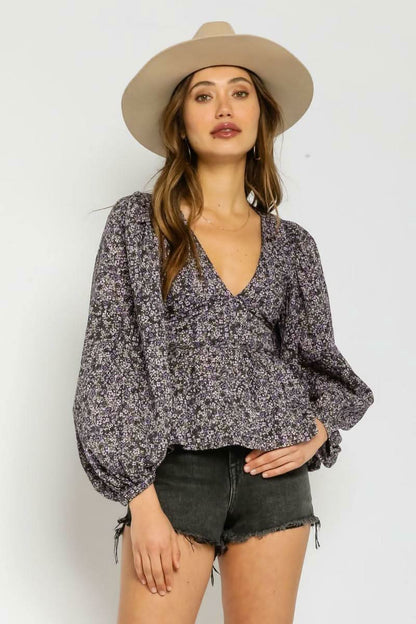 Escapade Purple Floral Babydoll Top