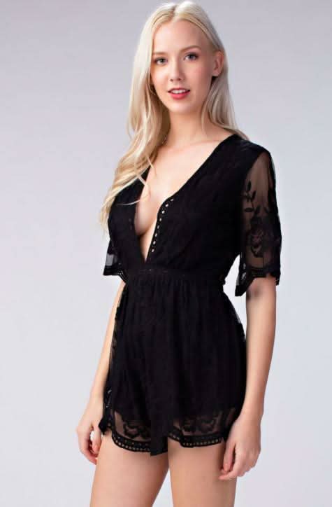 Endless Lace Black Deep V Romper