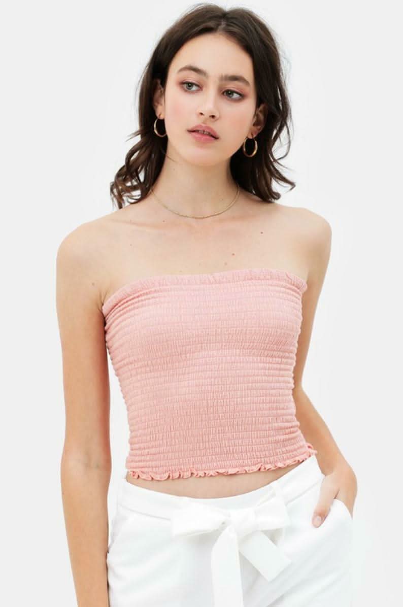 Kiss The Sun Blush Smocked Tube Top