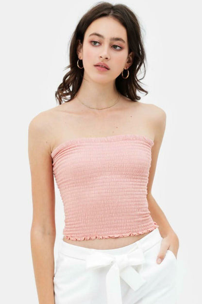 Kiss The Sun Blush Smocked Tube Top