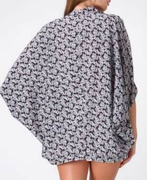 Julie Black Floral Print Kimono
