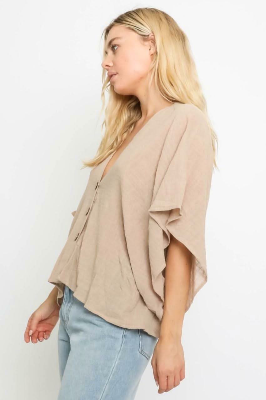 Dana Tan Button Down Poncho Top