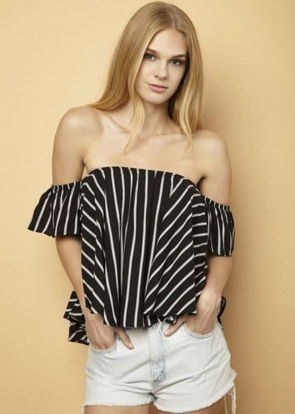 Glamorous Black and White Striped Off-the-Shoulder Top