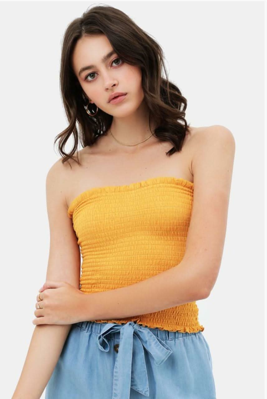 Kiss The Sun Yellow Smocked Tube Top