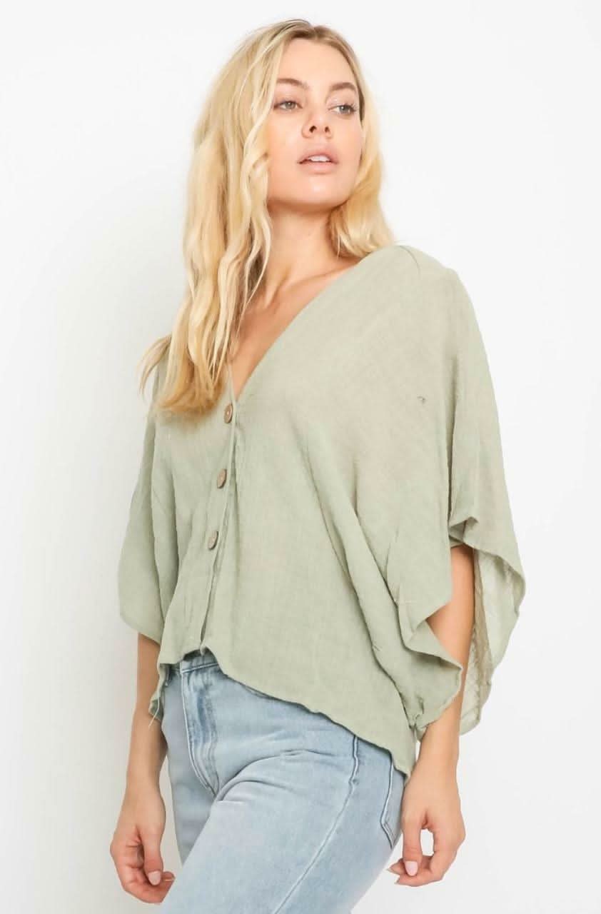 Dana Sage Green Button Down Poncho Top