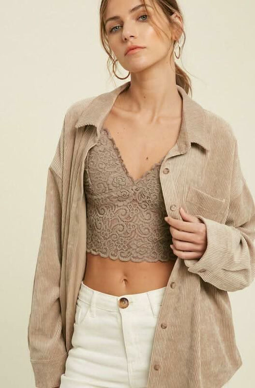 Going Places Mocha Long Sleeve Button-Up Top