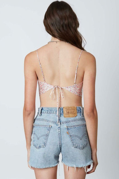 Lea Blush Ditsy Floral Print Satin Crop Top