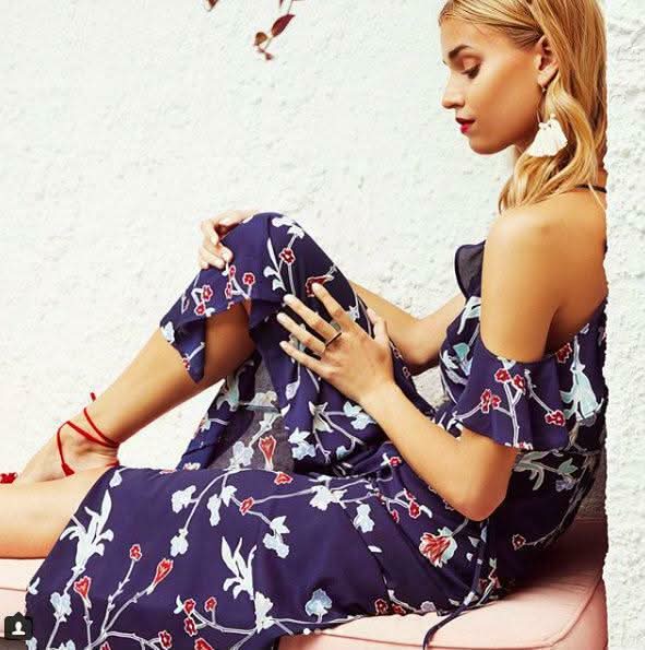 Grace Navy Floral Cold-Shoulder Maxi Dress