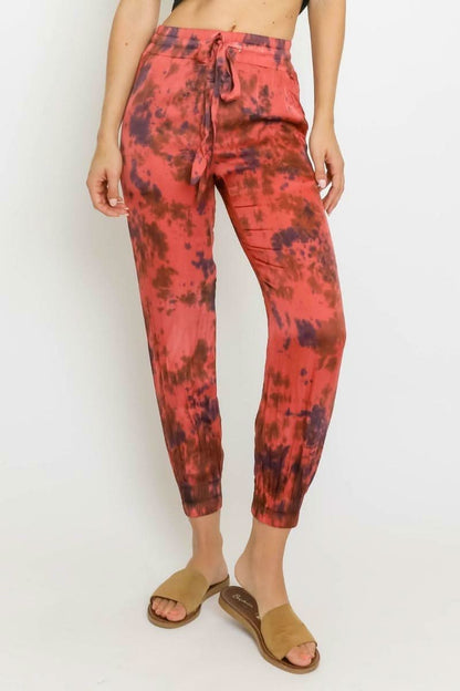 Good Vibes Red and Navy Blue Tie-Dye Jogger Pants