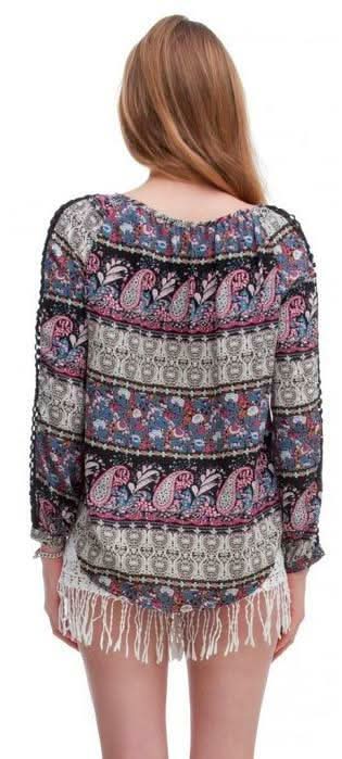 Find A Way Black Paisley Peasant Blouse