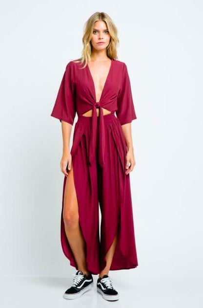 Frankie Burgundy Front Tie Jumpsuit