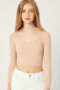 Get Set Buff Ribbed Three-Quarter Sleeve Crop Top