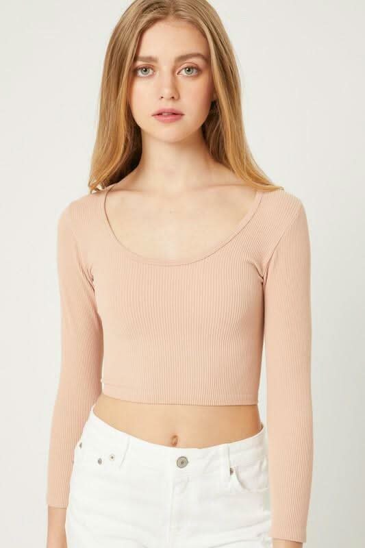 Get Set Buff Ribbed Three-Quarter Sleeve Crop Top