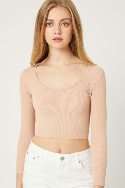 Get Set Buff Ribbed Three-Quarter Sleeve Crop Top
